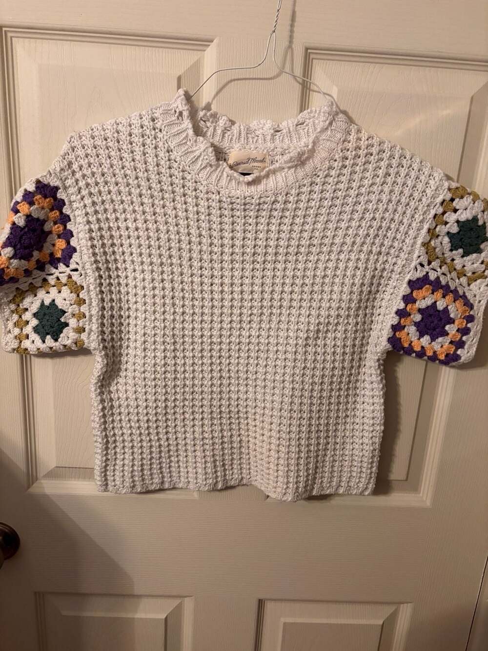 Universal Thread Granny Square Sleeve Boxy Crochet Sweater Size S